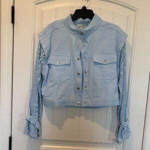 Mystree Sky Blue Utility Jacket with Lace Sleeves. New without tags.